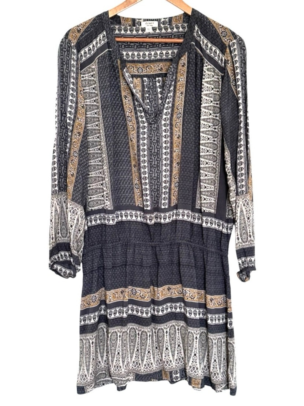 Dylan Tunic Dress Women’s XL Geometric Boho Long Sleeve Lightweight V Neck
